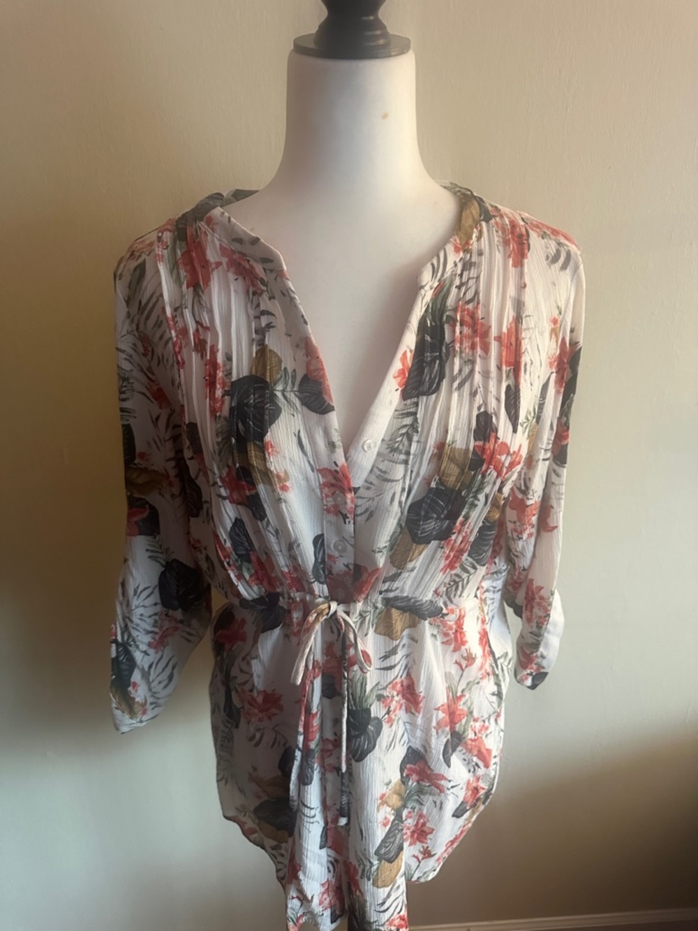 Hilary Radley White Tunic with Pink & Green Floral Print